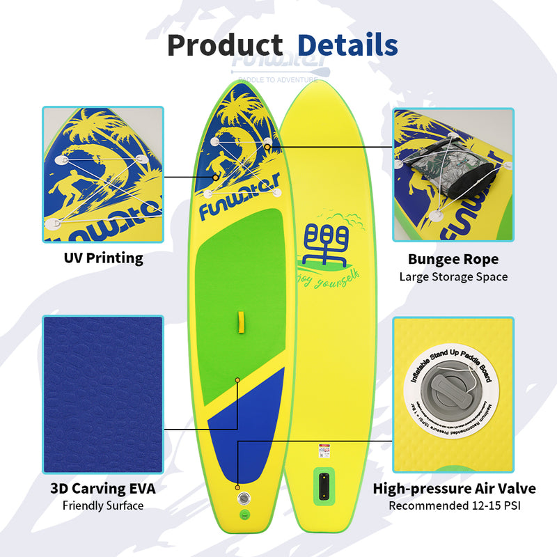 Load image into Gallery viewer, FunWater Surfboard Water Sport Surf Set with Paddle Board Tail Fin Foot Rope Inflator
