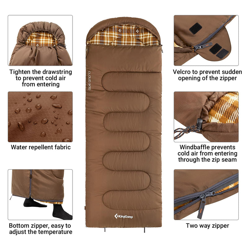 Load image into Gallery viewer, KingCamp CLOUDY 300 Flannel Lined Sleeping Bag
