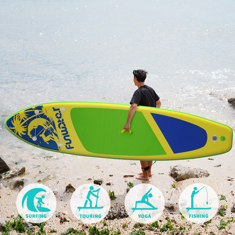 Load image into Gallery viewer, FunWater Surfboard Water Sport Surf Set with Paddle Board Tail Fin Foot Rope Inflator
