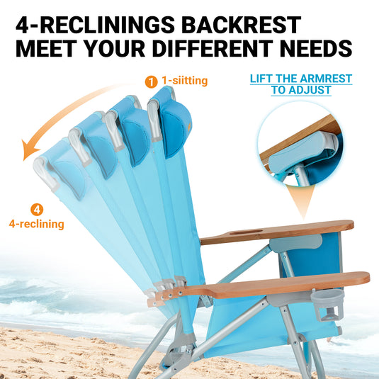 WEJOY Oversized Reclining 4 Positions Beach Chair