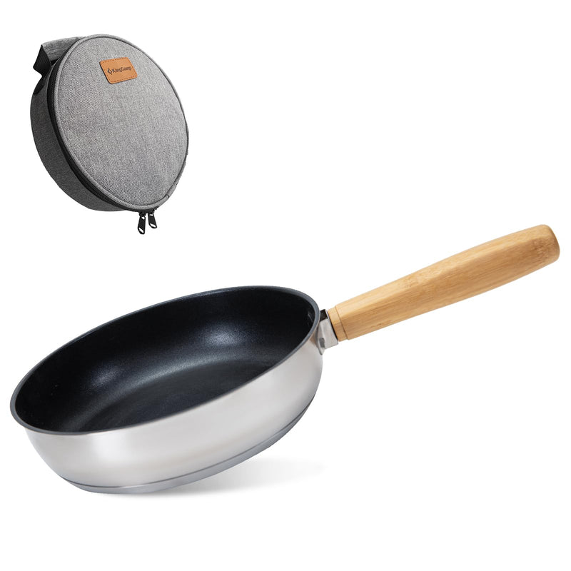 Load image into Gallery viewer, KingCamp 8&quot; Stainless Steel Frying Pan with Detachable Bamboo Handle
