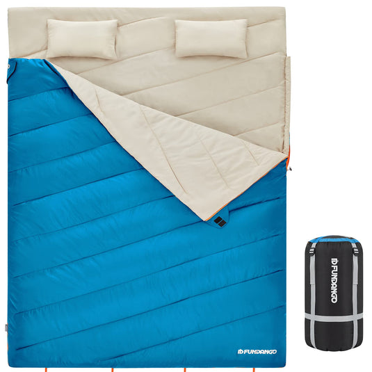 FUNDANGO 3-in-1 XL Queen Double Sleeping Bag with 2 Pillows