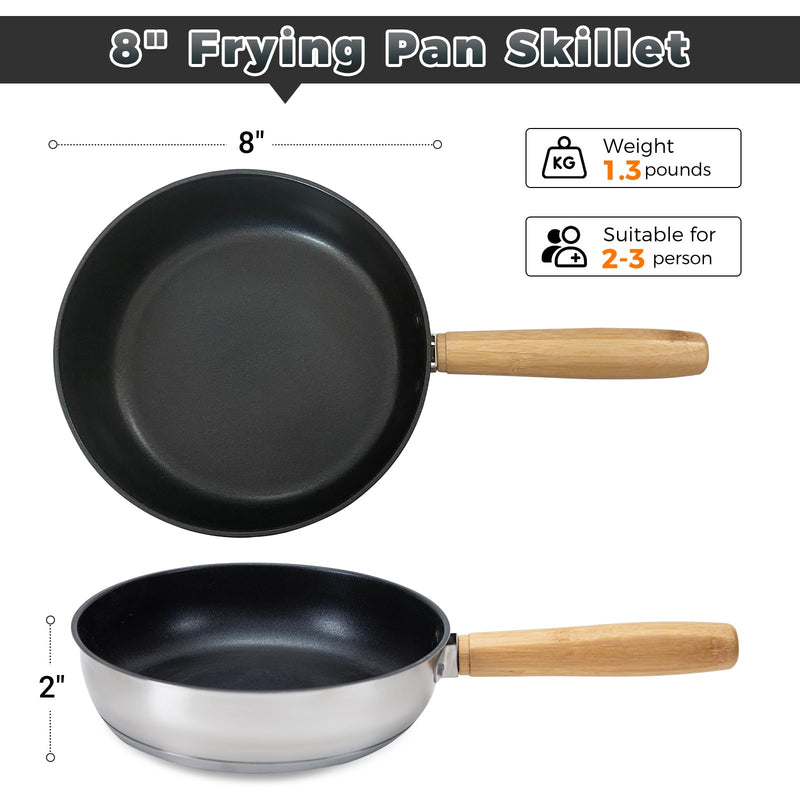 Load image into Gallery viewer, KingCamp 8&quot; Stainless Steel Frying Pan with Detachable Bamboo Handle
