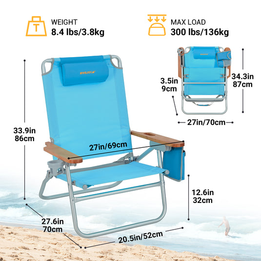 WEJOY Oversized Reclining 4 Positions Beach Chair