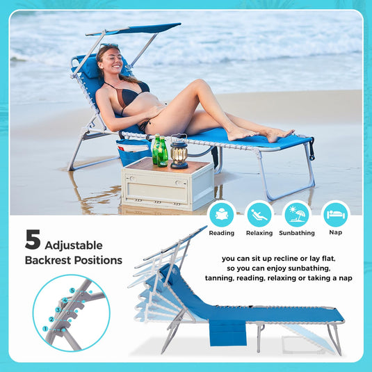 WEJOY Portable Outdoor Chaise Lounge – 5-Angle Reclining Beach Chair