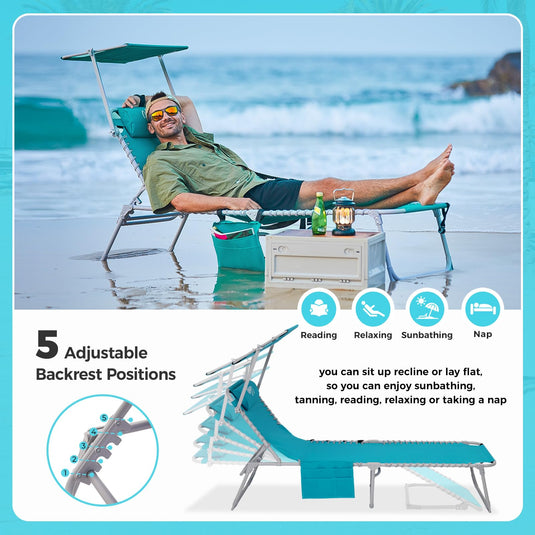 WEJOY Outdoor Patio Chaise Lounge Beach Chair – 5-Position Adjustable Recliner