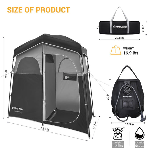 KingCamp MARASUSA Oversize Camping Shower Tent 2 Room Outdoor Toilet Tent