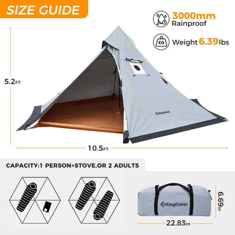 Load image into Gallery viewer, KingCamp Tipi Hot Tents with Stove Jack for 1-2 People
