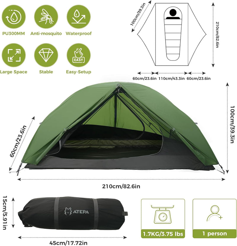 Load image into Gallery viewer, ATEPA 1-Person Ultralight Backpacking Tent
