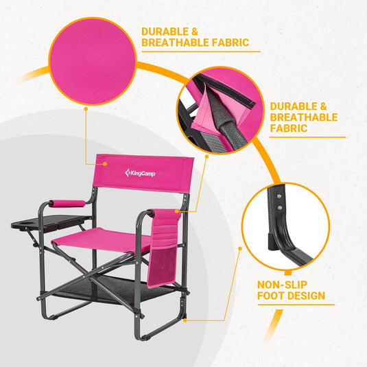 KingCamp Padded Outdoor Folding Director Chair with Side Table