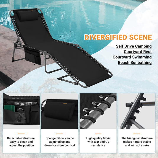 KingCamp 5-Position Portable Heavy-Duty Camping Reclining Lounge Chair with Pillow