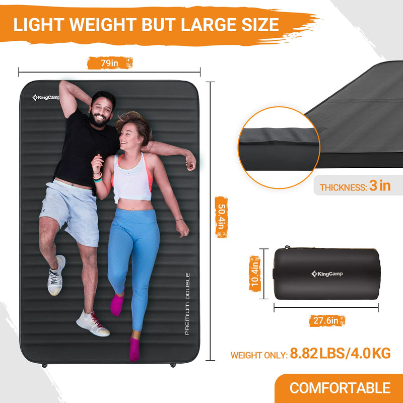 Load image into Gallery viewer, KingCamp PREMIUM Double 7.5 cm Thick Self-Inflating Camping Mattress
