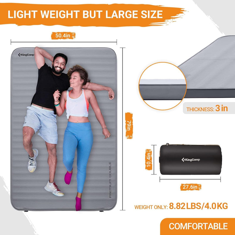 Load image into Gallery viewer, KingCamp PREMIUM Double 7.5 cm Thick Self-Inflating Camping Mattress
