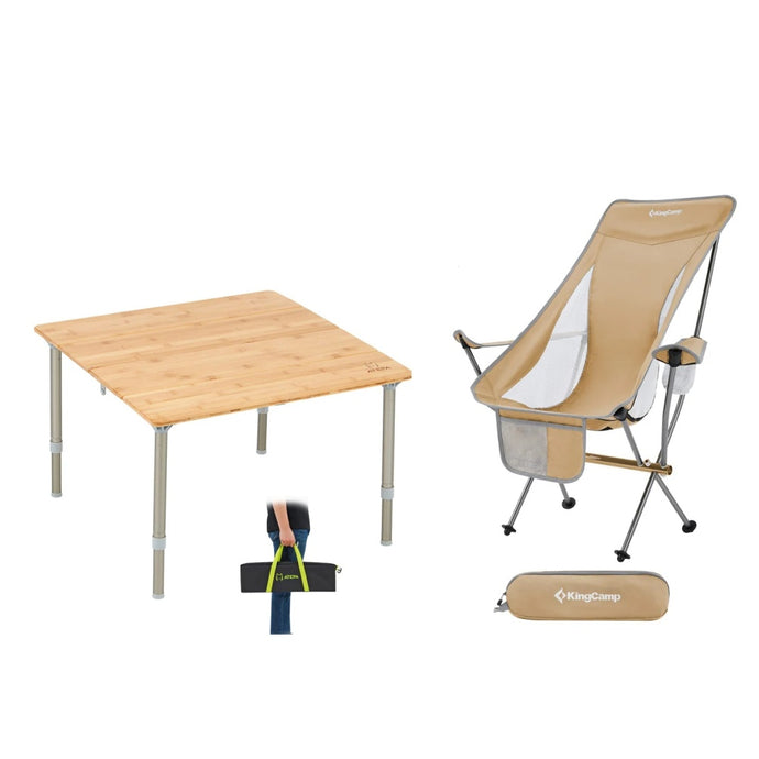 Camping Essentials Duo: Ultralight Chair & Adjustable Bamboo Table Bundle