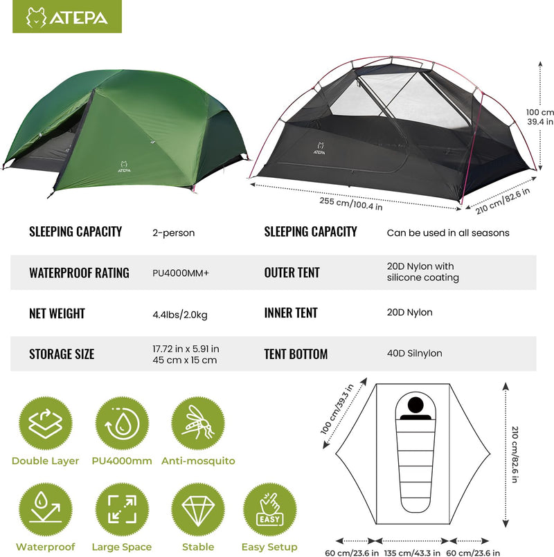 Load image into Gallery viewer, ATEPA Ultralight 2-Person Backpacking Tent 6
