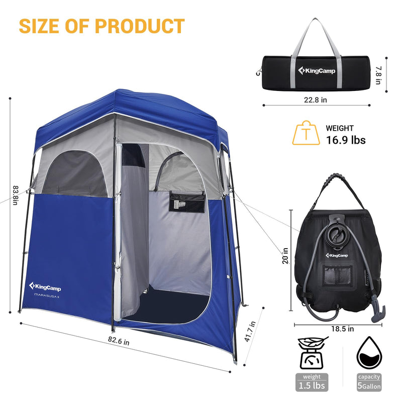 Load image into Gallery viewer, KingCamp MARASUSA Oversize Camping Shower Tent 2 Room Outdoor Toilet Tent
