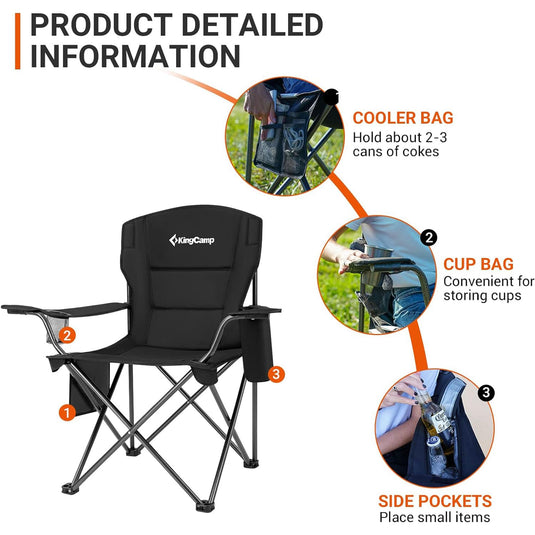 KingCamp Padded Outdoor Folding Quilted Armchair with Built In Cupholder