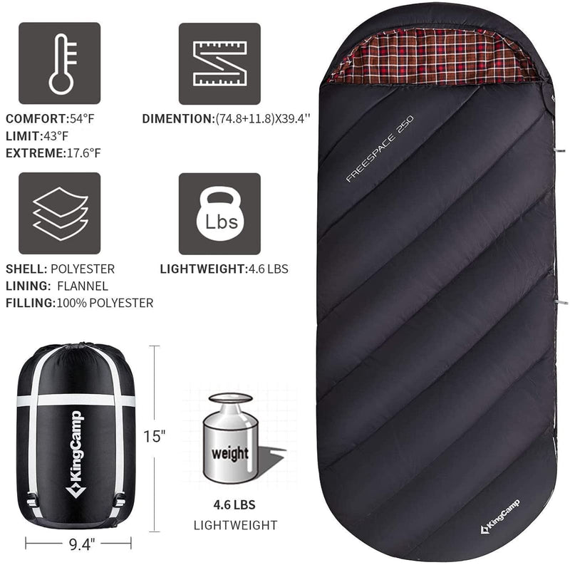 Load image into Gallery viewer, KingCamp FREESPACE 250 3-Season Plus Size Flannel Sleeping Bag
