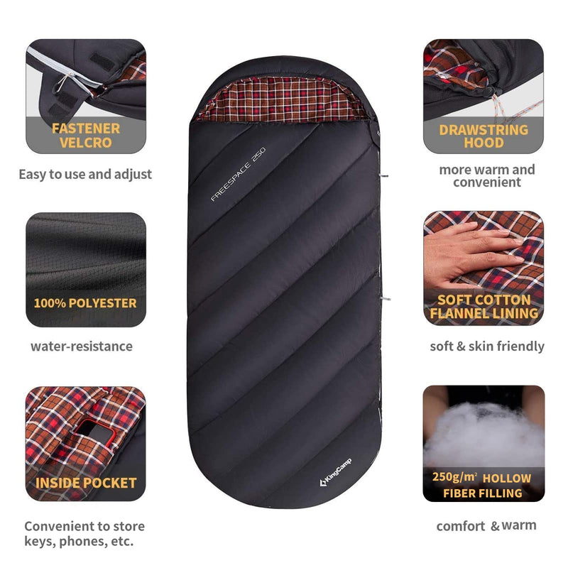 Load image into Gallery viewer, KingCamp FREESPACE 250 3-Season Plus Size Flannel Sleeping Bag
