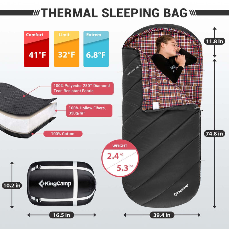 Load image into Gallery viewer, KingCamp FREESPACE 350 Flannel Sleeping Bag-Envelope With Hood
