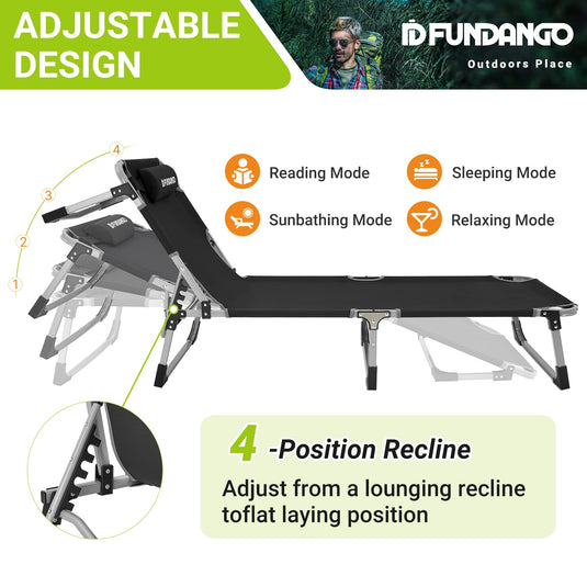 FUNDANGO Classic Folding Cot Set of 2 Camping Bed