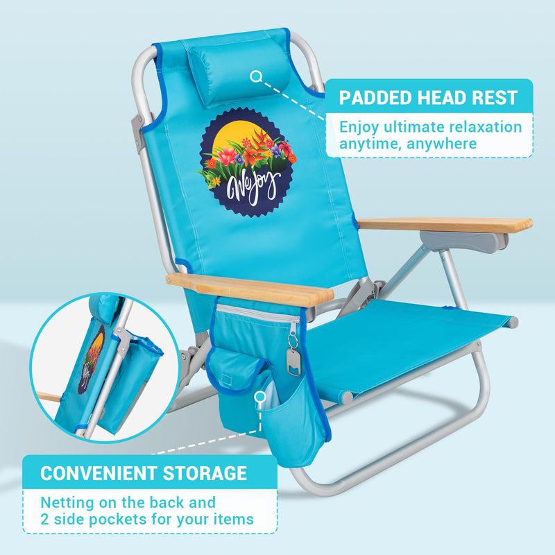 Load image into Gallery viewer, WEJOY Portable Beach Chair with 4 Positions Aluminum Camping Chair
