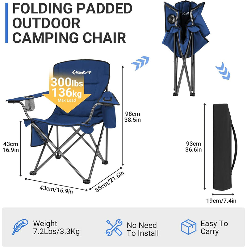 Load image into Gallery viewer, KingCamp Padded Outdoor Folding Quilted Armchair with Built In Cupholder
