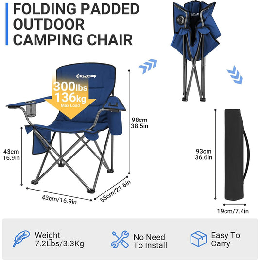 KingCamp Padded Outdoor Folding Quilted Armchair with Built In Cupholder