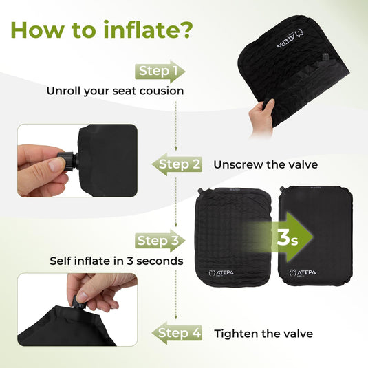 ATEPA Inflatable Stadium Seat Cushion Lightweight Self-Inflatable Memory Foam Seat Cushion for Stadium Airplane Travel