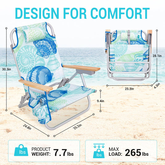 WEJOY Portable Beach Chair with 4 Positions Aluminum Camping Chair