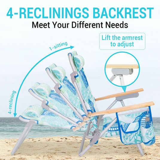 WEJOY Portable Beach Chair with 4 Positions Aluminum Camping Chair