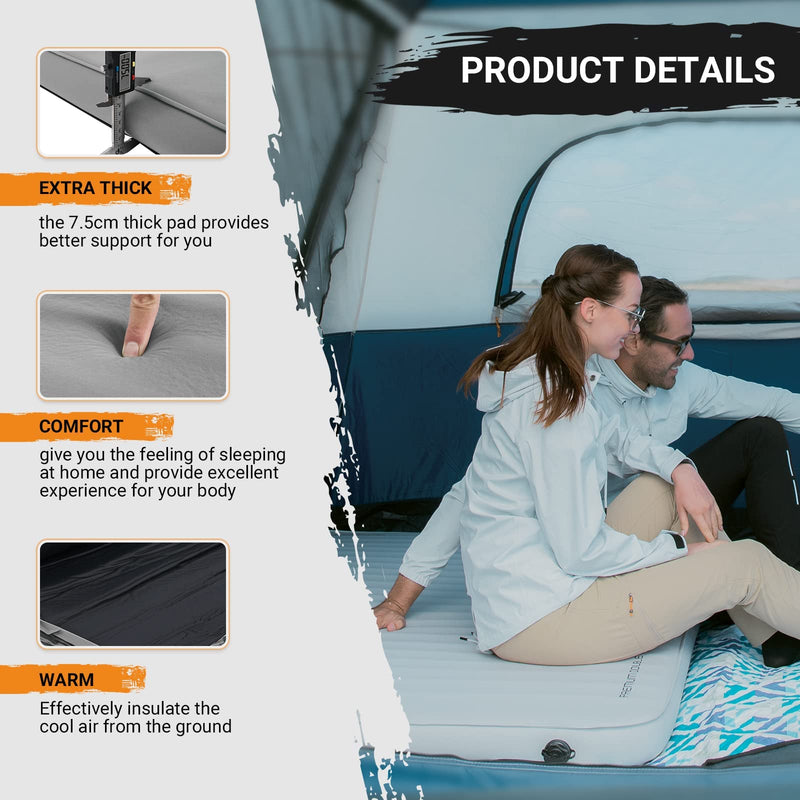 Load image into Gallery viewer, KingCamp PREMIUM Double 7.5 cm Thick Self-Inflating Camping Mattress
