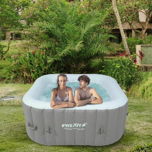 WEJOY Inflatable 2-4 Person Square Hot Tub Spa with 120 Bubble Jets