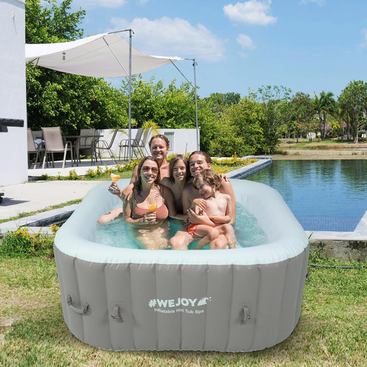 WEJOY Inflatable 4-6 Person Square Hot Tub Spa with 130 Bubble Jets