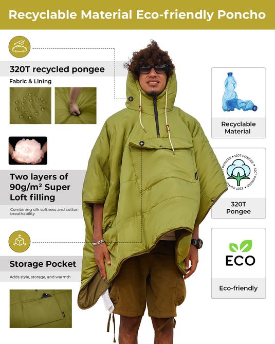 KingCamp Camping Wearable Blanket Poncho