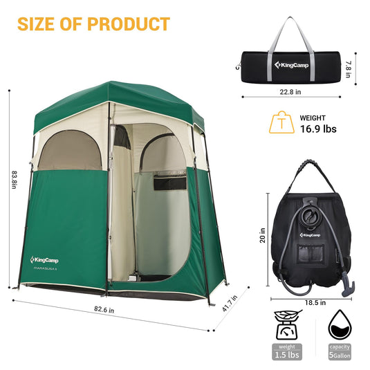 KingCamp MARASUSA Oversize Camping Shower Tent 2 Room Outdoor Toilet Tent