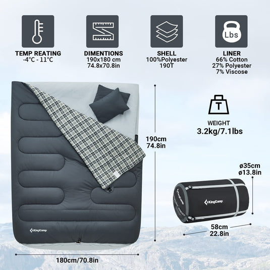 KingCamp AIRBED 3-in-1 Double Sleeping Bag with Pillows