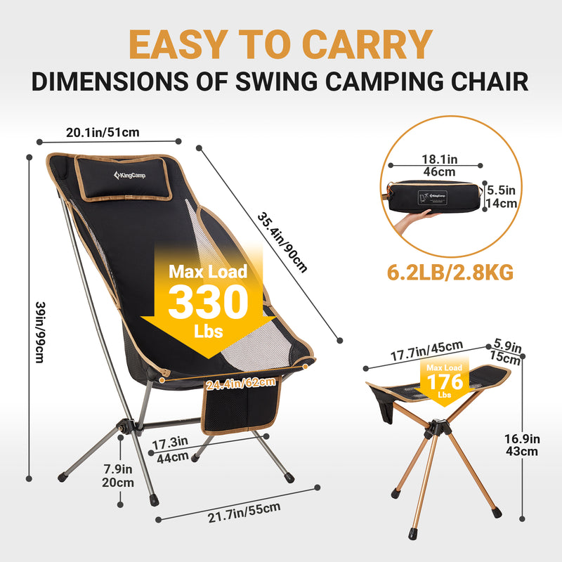 Load image into Gallery viewer, KingCamp Adjustable High-Back Camping Chair with Footrest Stool Set
