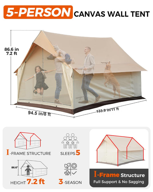 KingCamp MOUNTAIN IN C2 Canvas Cabin Tent 8' x 11' Wall Tent With Stove Jack