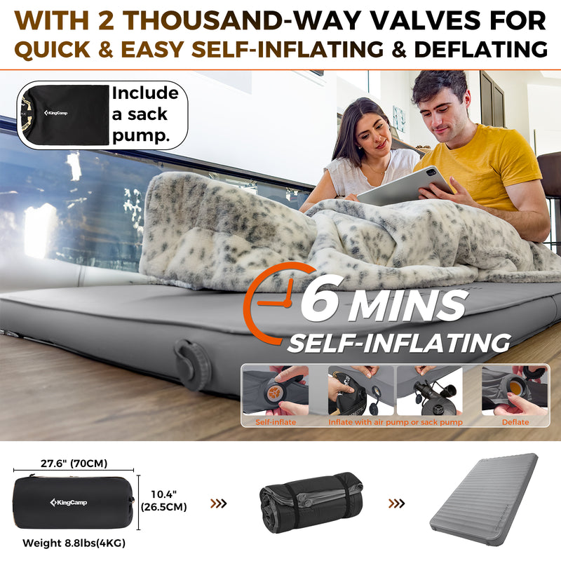 Load image into Gallery viewer, KingCamp PREMIUM Double 7.5 cm Thick Self-Inflating Camping Mattress
