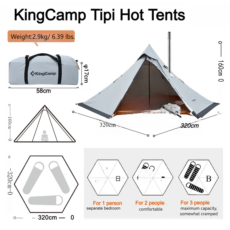 Load image into Gallery viewer, KingCamp Tipi Hot Tents with Stove Jack for 1-2 People
