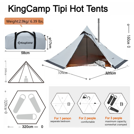 KingCamp Tipi Hot Tents with Stove Jack for 1-2 People