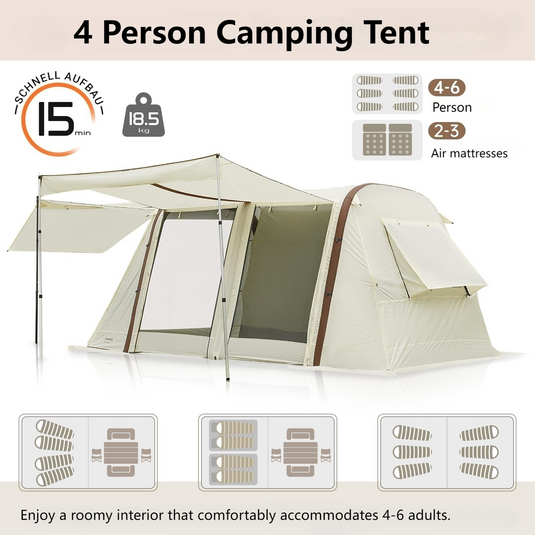 KingCamp NUOVA AIR Inflatable Tunnel Tent, 4 Person Camping Tent