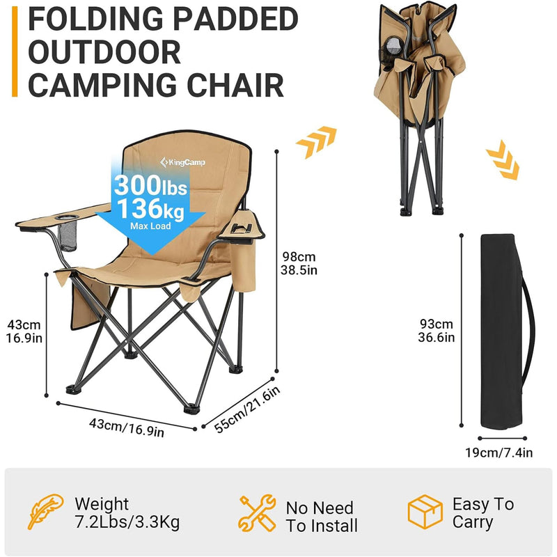 Load image into Gallery viewer, KingCamp Padded Outdoor Folding Quilted Armchair with Built In Cupholder
