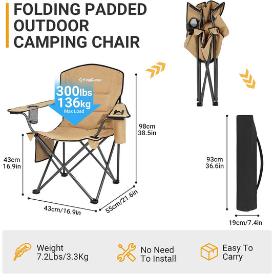 KingCamp Padded Outdoor Folding Quilted Armchair with Built In Cupholder