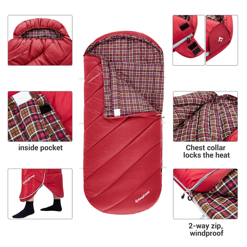 Load image into Gallery viewer, KingCamp FREESPACE 350 Flannel Sleeping Bag-Envelope With Hood
