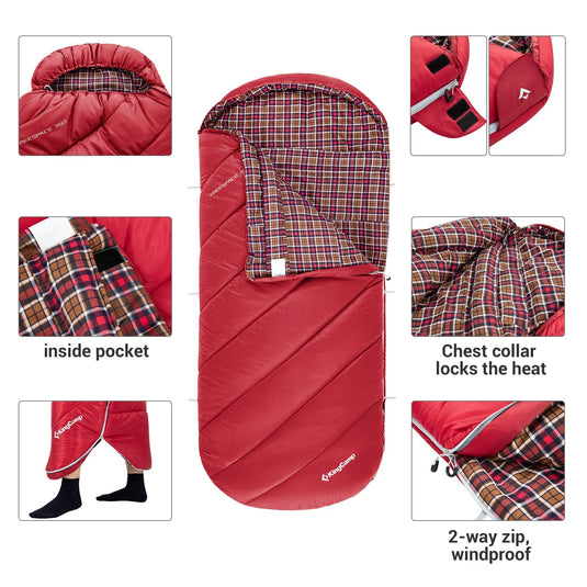 KingCamp FREESPACE 350 Flannel Sleeping Bag-Envelope With Hood