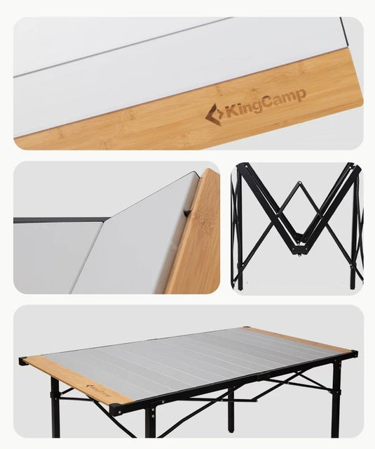 KingCamp Hybrid Aluminum Roll-Top Table with Bamboo Extensions