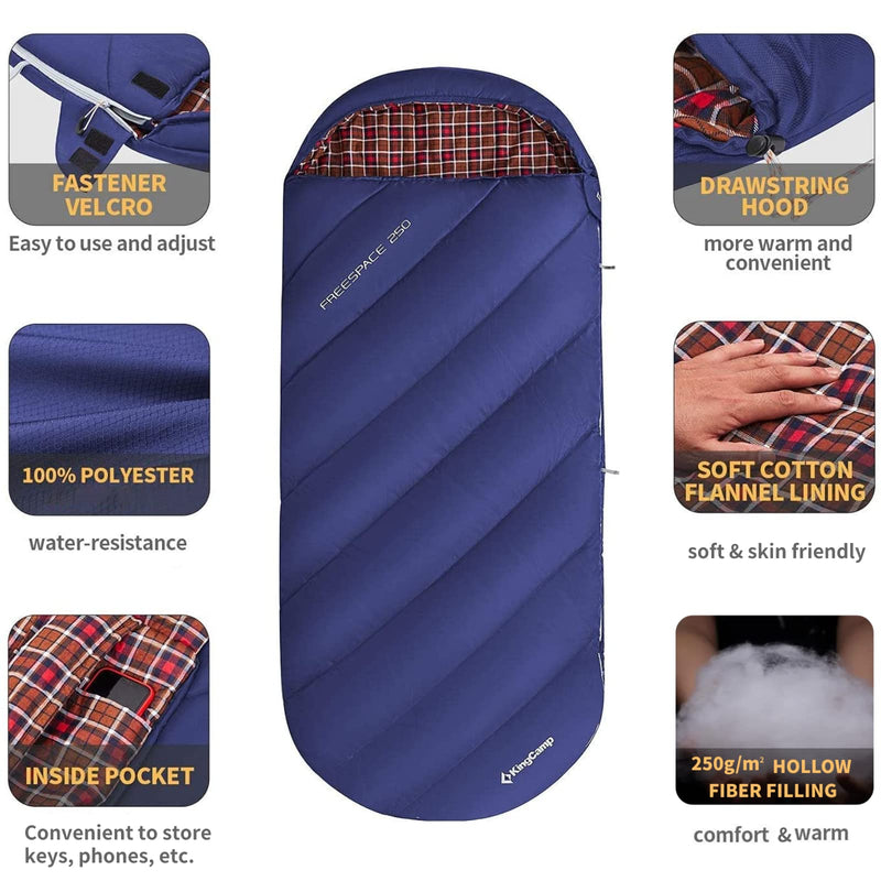Load image into Gallery viewer, KingCamp FREESPACE 250 3-Season Plus Size Flannel Sleeping Bag
