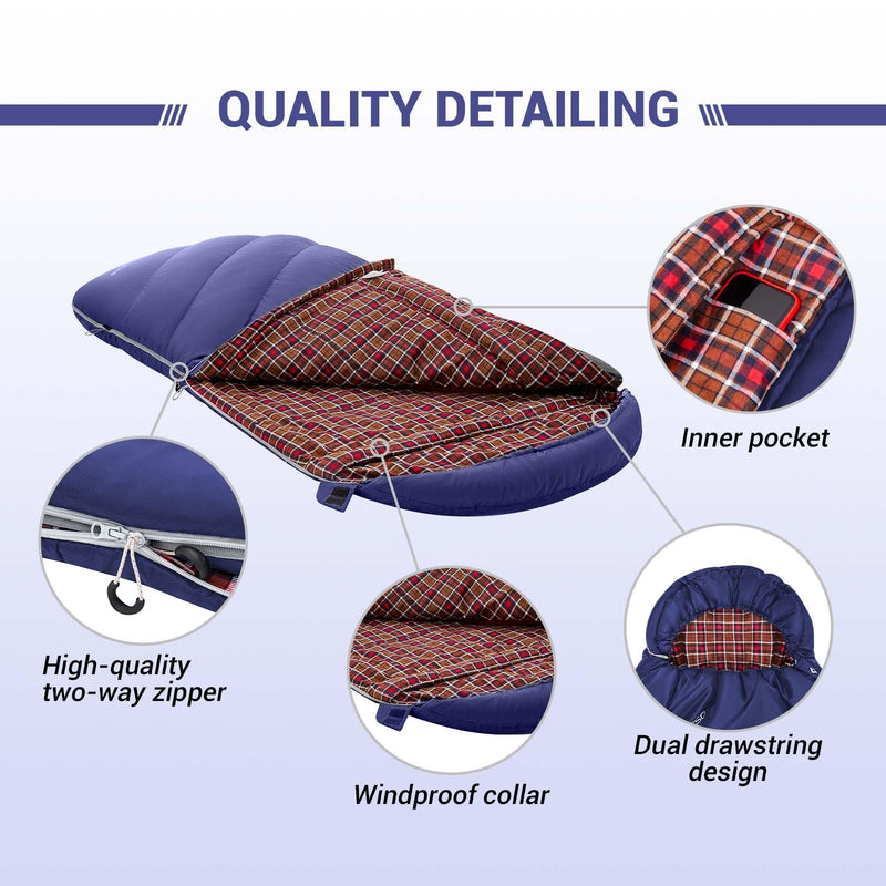 Load image into Gallery viewer, KingCamp FREESPACE 350 Flannel Sleeping Bag-Envelope With Hood
